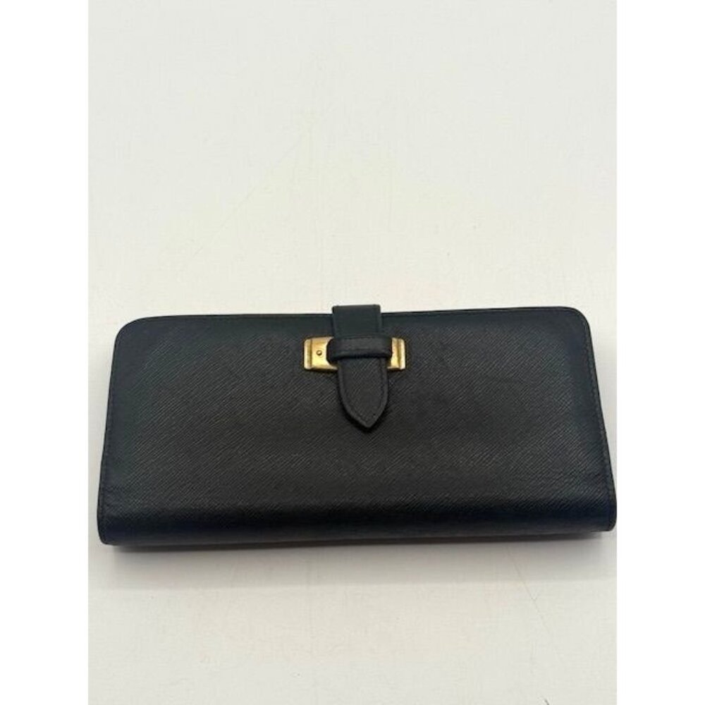 Coach Black Leather Gramercy Wallet with Gold Buckle Accent